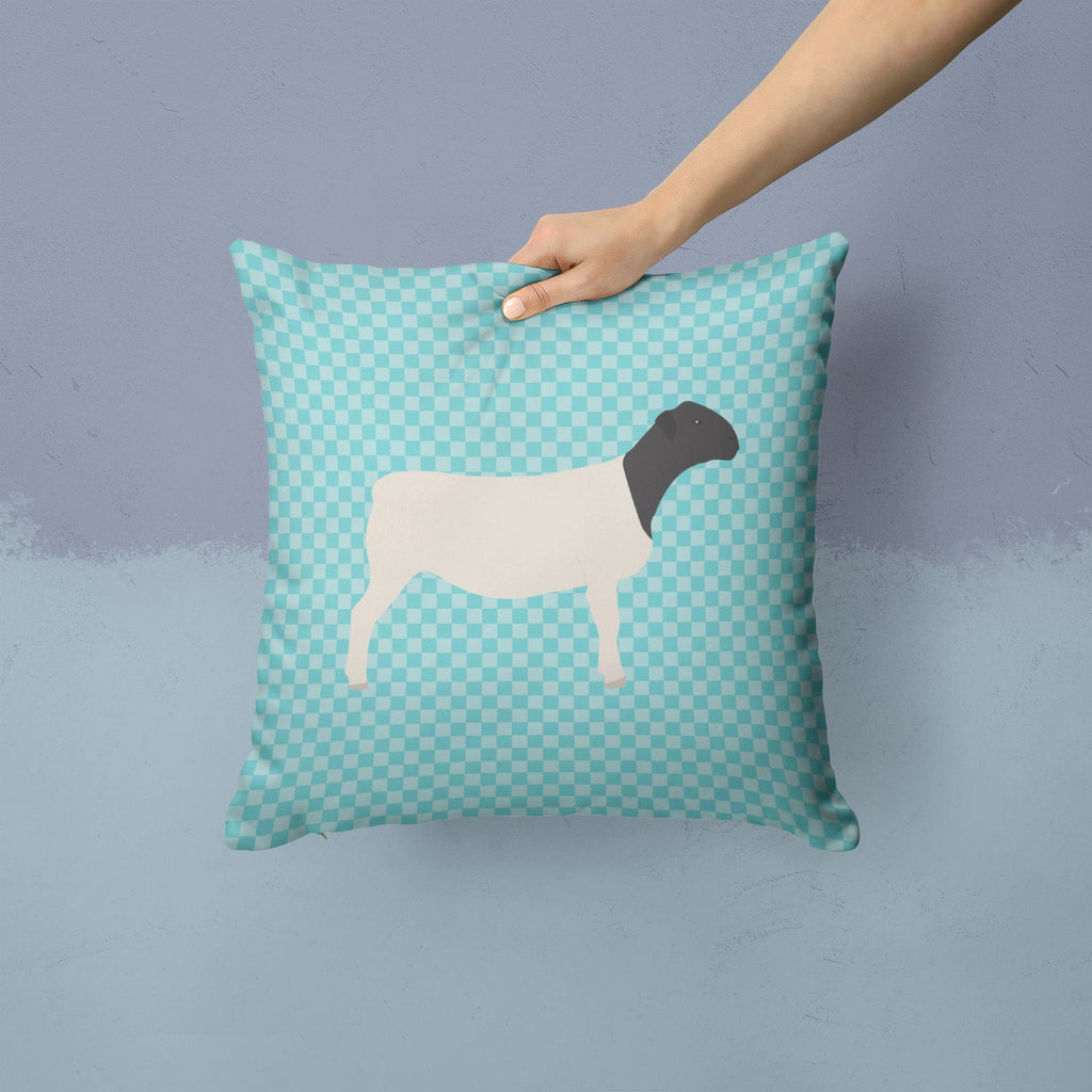 Dorper Sheep Blue Check Decorative Throw Pillow 14x14 Indoor Outdoor Accent Cushion, Fabric Cover with Insert for Sofa, Bed, Porch & Living Room