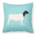 Dorper Sheep Blue Check Decorative Throw Pillow 18x18 Indoor Outdoor Accent Cushion, Fabric Cover with Insert for Sofa, Bed, Porch & Living Room