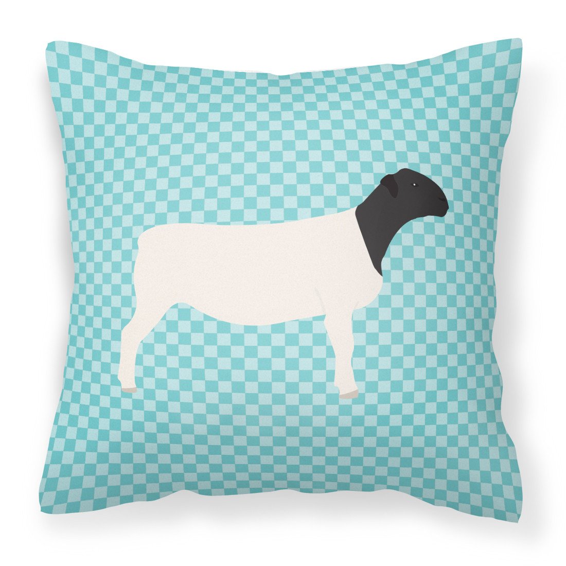 Dorper Sheep Blue Check Decorative Throw Pillow 18x18 Indoor Outdoor Accent Cushion, Fabric Cover with Insert for Sofa, Bed, Porch & Living Room