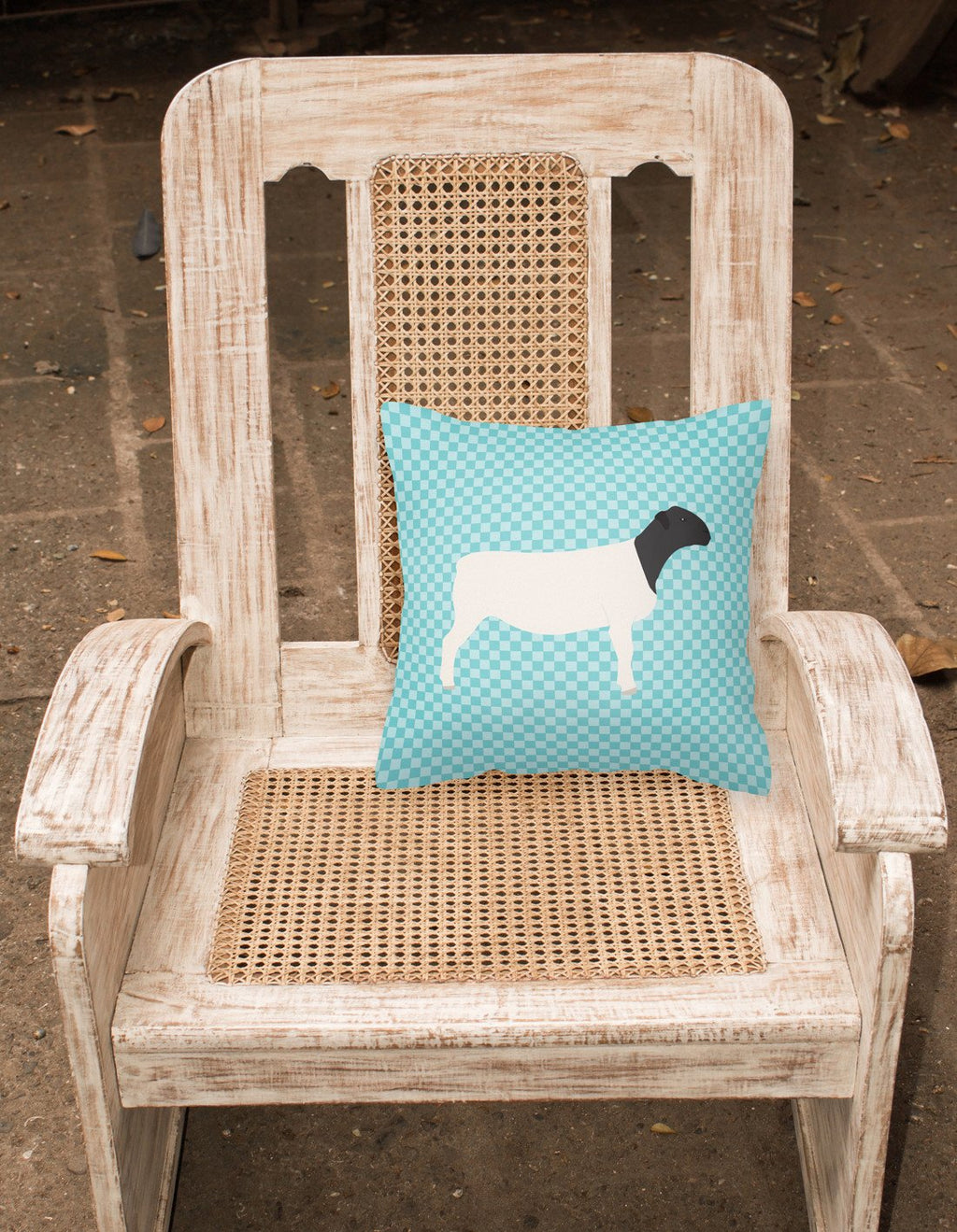 Dorper Sheep Blue Check Decorative Throw Pillow 18x18 Indoor Outdoor Accent Cushion, Fabric Cover with Insert for Sofa, Bed, Porch & Living Room