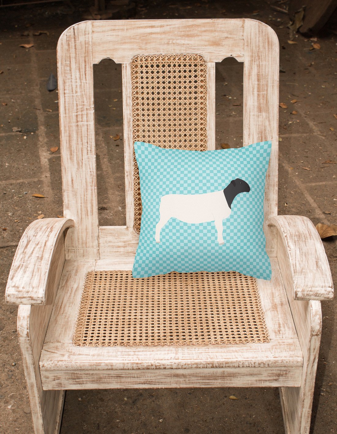 Dorper Sheep Blue Check Decorative Throw Pillow 18x18 Indoor Outdoor Accent Cushion, Fabric Cover with Insert for Sofa, Bed, Porch & Living Room