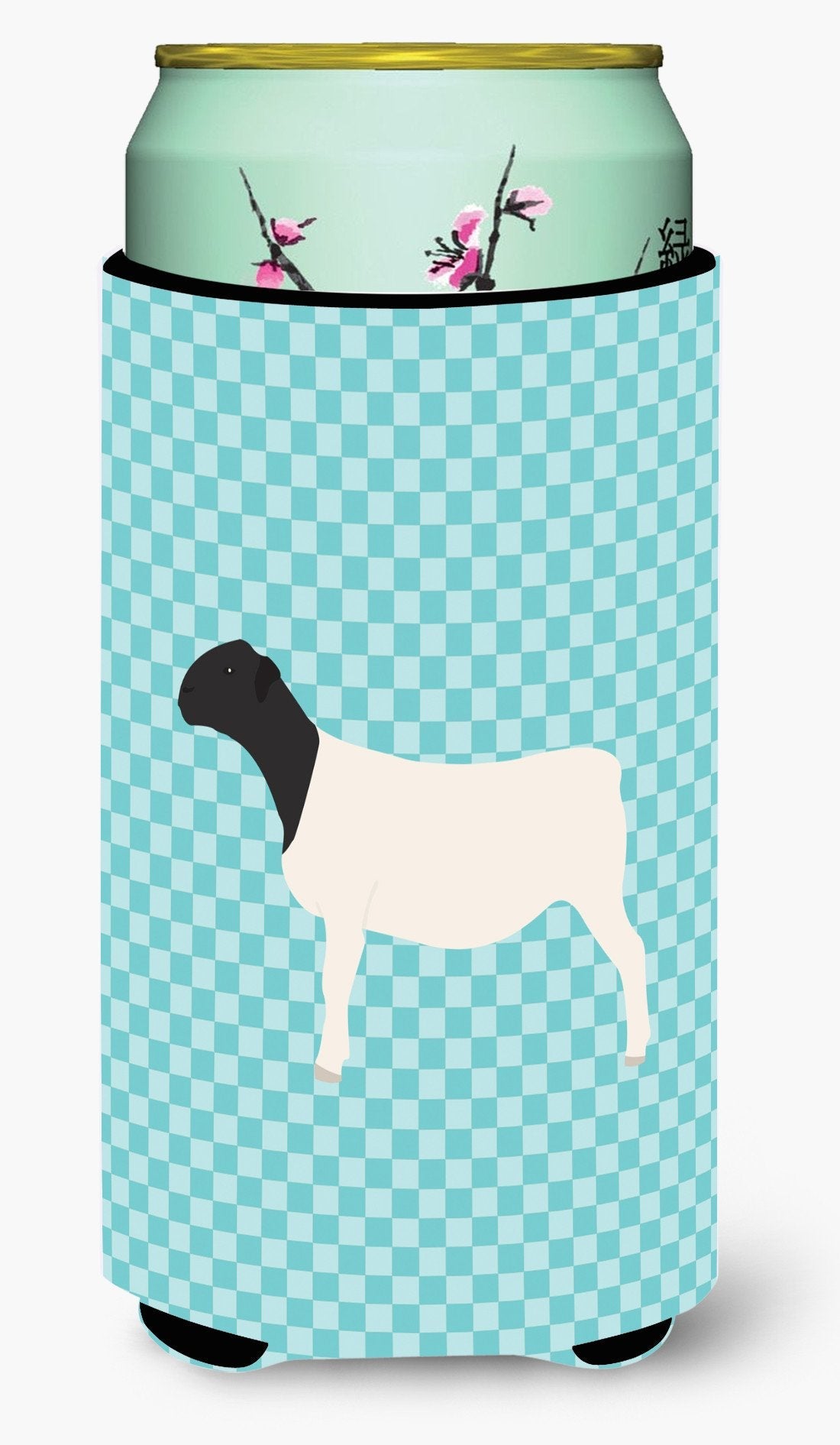Dorper Sheep Blue Check Tall Boy Hugger Can Cooler Sleeve Machine Washable Drink Collapsible Insulator Beverage Insulated Holder