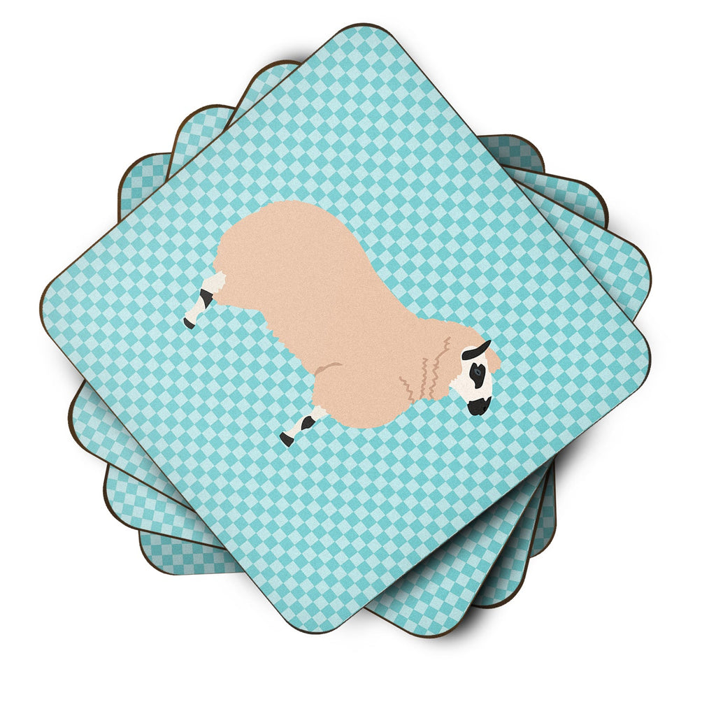 Kerry Hill Sheep Blue Check Foam Coasters Set of 4 Cup Coasters for Indoor Outdoor, Tabletop Protection, Anti Slip, Mouse pad Material