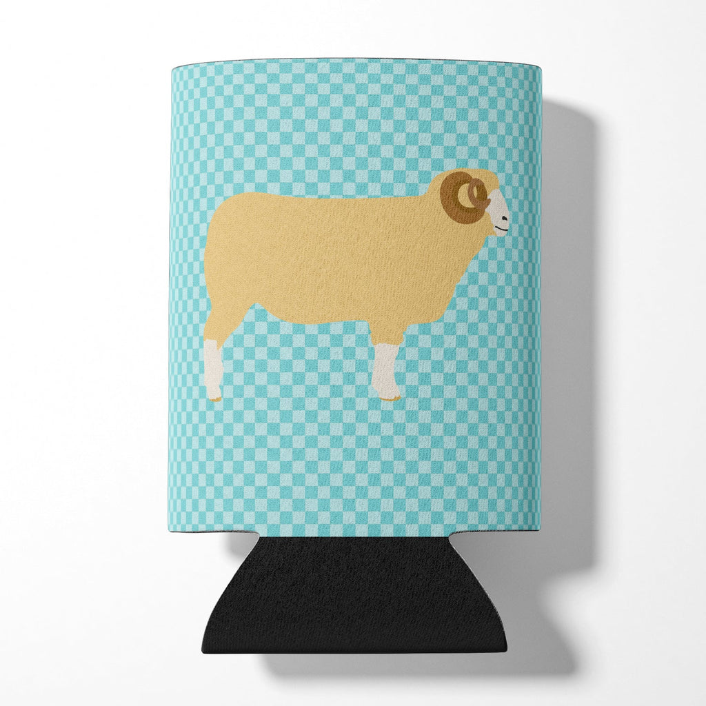 Horned Dorset Sheep Blue Check Can or Bottle Hugger Cooler Sleeve for Standard 12 oz Cans, Insulated Foam Beer & Soda Can Hugger Reusable