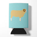 Horned Dorset Sheep Blue Check Can or Bottle Hugger Cooler Sleeve for Standard 12 oz Cans, Insulated Foam Beer & Soda Can Hugger Reusable