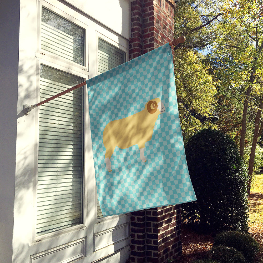 Horned Dorset Sheep Blue Check House Flag 28x40 Porch Sleeve Pole Decorative Outside Yard Banner Artwork Wall Hanging, Polyester