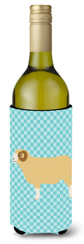 Horned Dorset Sheep Blue Check Wine Bottle Hugger Gift Sleeve for Standard 750 ml Bottles, Insulated Reusable Also Fits Mini Shot & Pint Bottles