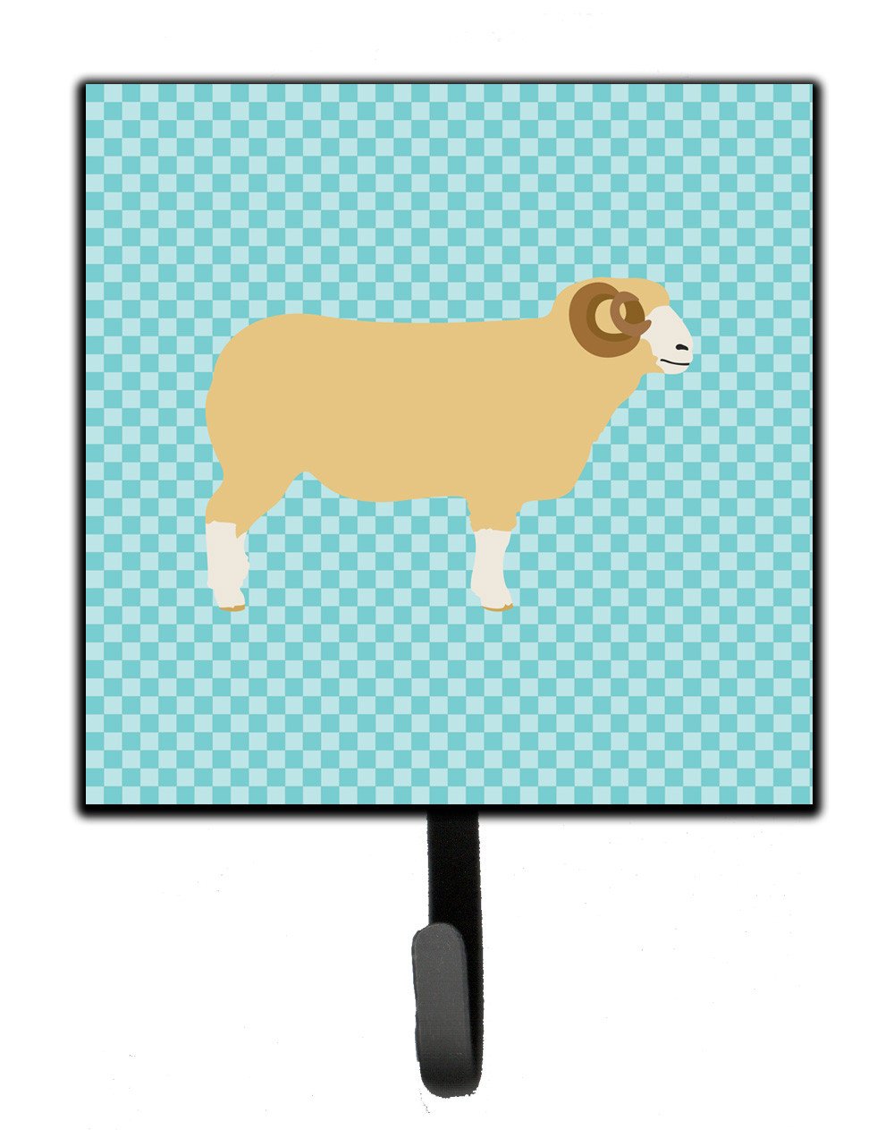 Horned Dorset Sheep Blue Check Leash or Key Holder Wall Hooks, Key Hooks Holder, Coat Rack Wall Mount, Coat Hooks, Hooks for Hanging Keys, Towels, Aprons, Leashes