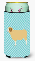 Horned Dorset Sheep Blue Check Tall Boy Hugger Can Cooler Sleeve Machine Washable Drink Collapsible Insulator Beverage Insulated Holder
