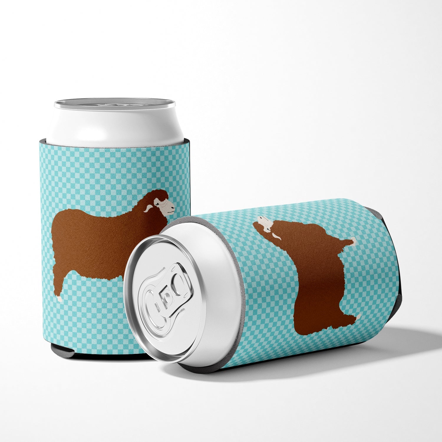 Merino Sheep Blue Check Can or Bottle Hugger Cooler Sleeve for Standard 12 oz Cans, Insulated Foam Beer & Soda Can Hugger Reusable