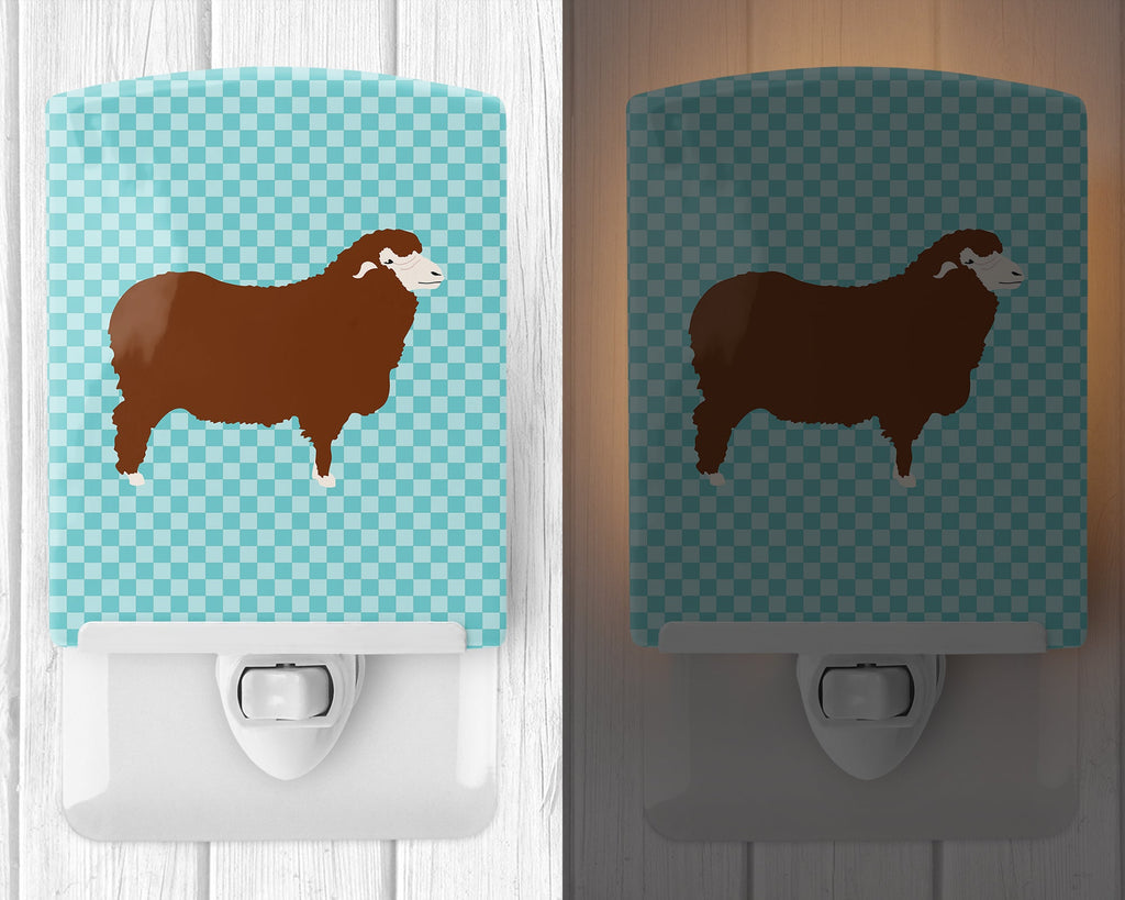 Merino Sheep Blue Check Ceramic Night Light Compact, UL-Certified, Ideal for Bedroom, Bathroom, Nursery, Hallway, Kitchen, 6x4x3, Multicolor