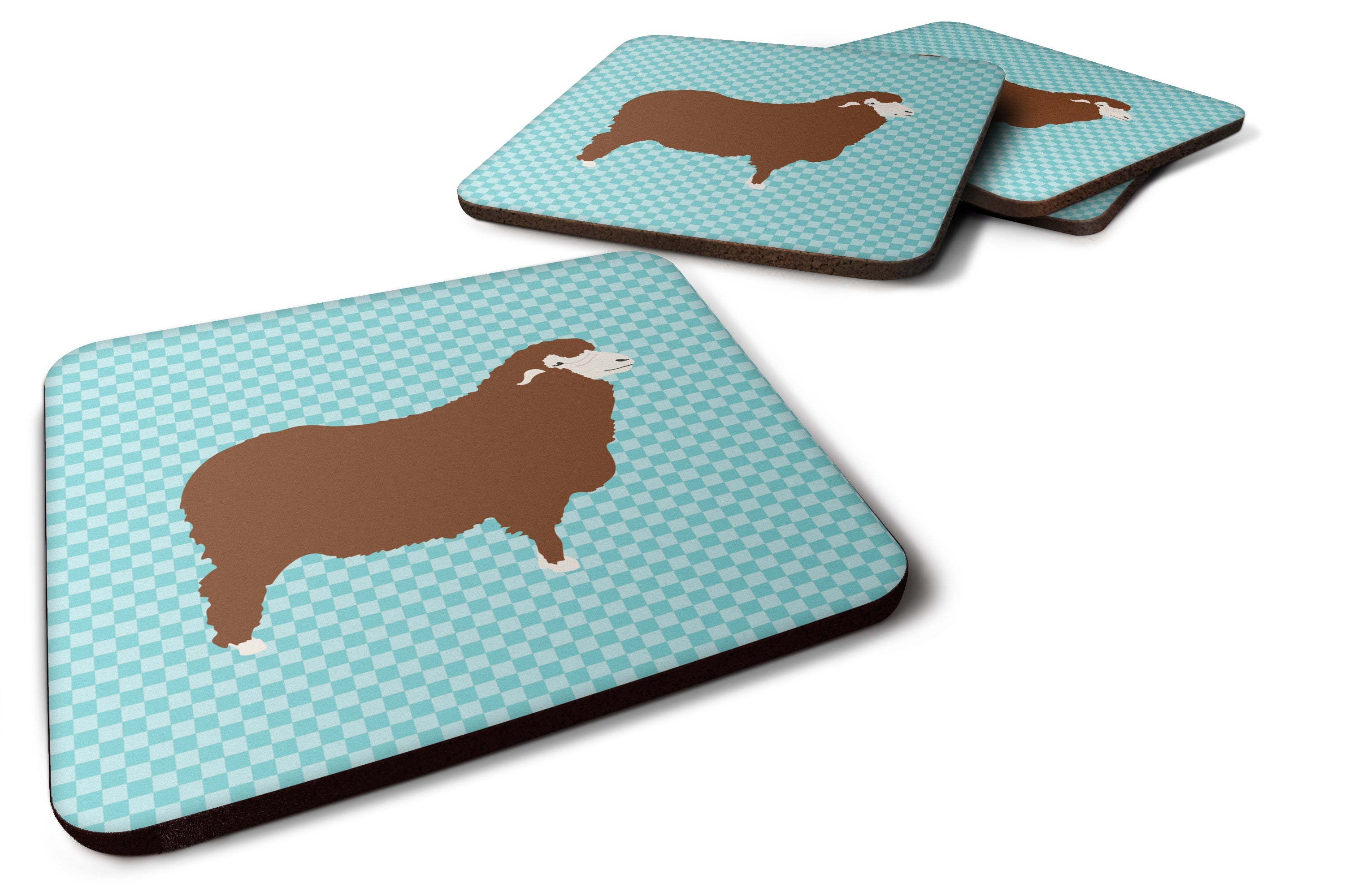 Merino Sheep Blue Check Foam Coasters Set of 4 Cup Coasters for Indoor Outdoor, Tabletop Protection, Anti Slip, Mouse pad Material