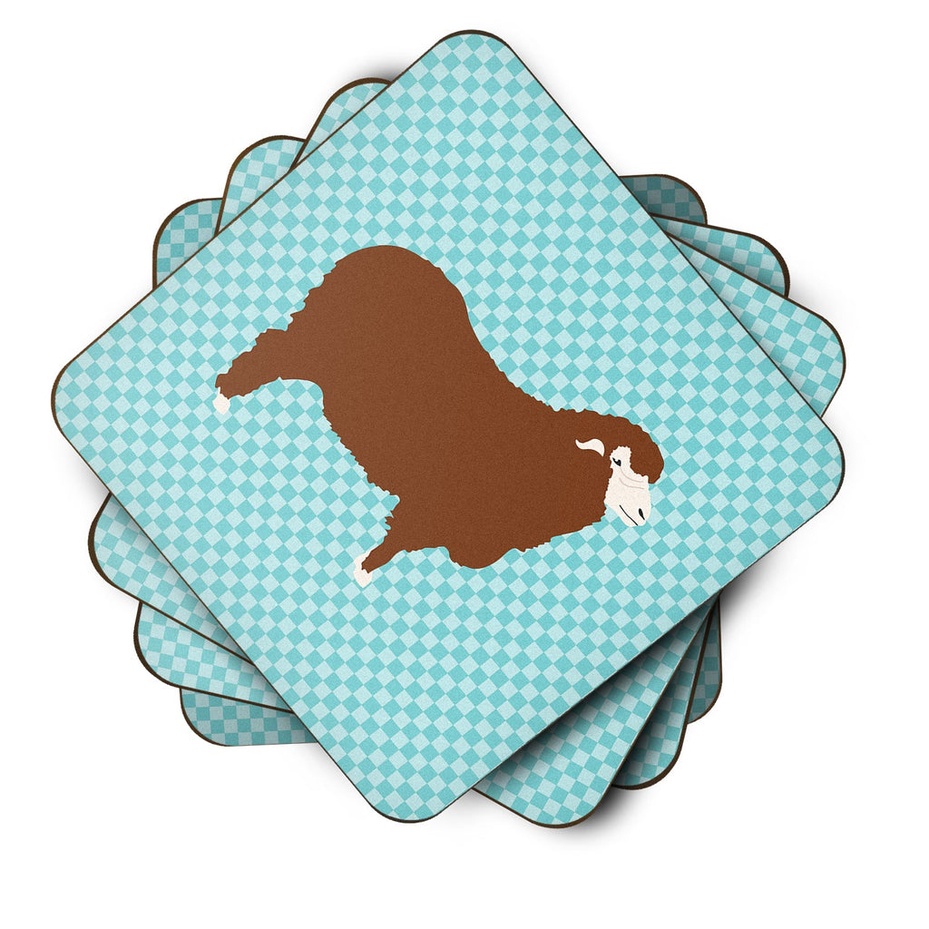 Merino Sheep Blue Check Foam Coasters Set of 4 Cup Coasters for Indoor Outdoor, Tabletop Protection, Anti Slip, Mouse pad Material