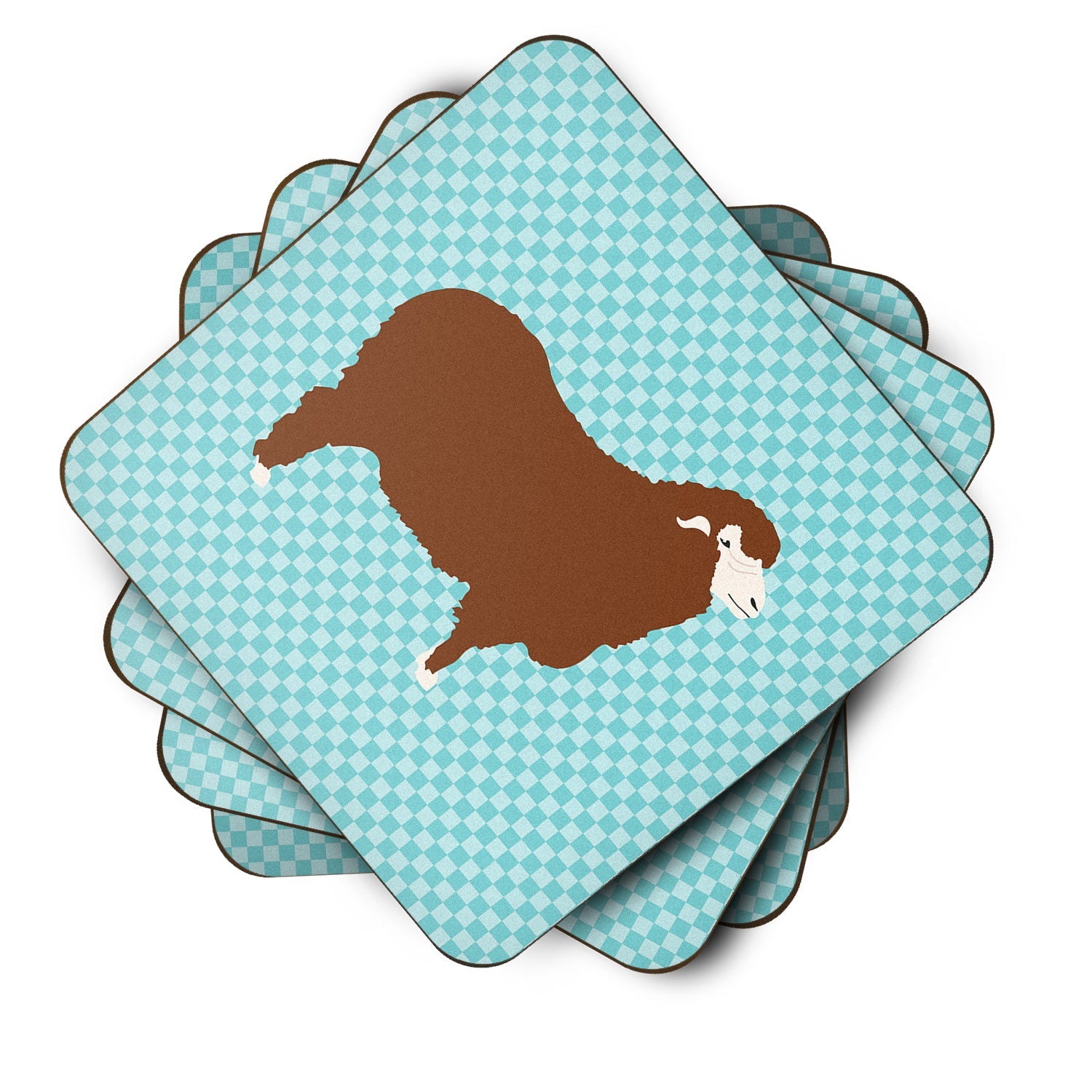 Merino Sheep Blue Check Foam Coasters Set of 4 Cup Coasters for Indoor Outdoor, Tabletop Protection, Anti Slip, Mouse pad Material