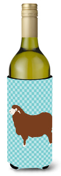 Merino Sheep Blue Check Wine Bottle Hugger Gift Sleeve for Standard 750 ml Bottles, Insulated Reusable Also Fits Mini Shot & Pint Bottles