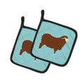 Merino Sheep Blue Check Pot Holder Set of 2 Heat Resistant Quilted Hot Pads 7.5 x 7.5 Inch, Insulated Kitchen Trivets for Cooking & Baking