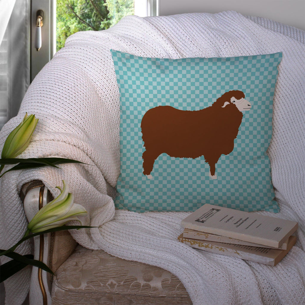 Merino Sheep Blue Check Decorative Throw Pillow 14x14 Indoor Outdoor Accent Cushion, Fabric Cover with Insert for Sofa, Bed, Porch & Living Room