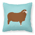 Merino Sheep Blue Check Decorative Throw Pillow 18x18 Indoor Outdoor Accent Cushion, Fabric Cover with Insert for Sofa, Bed, Porch & Living Room