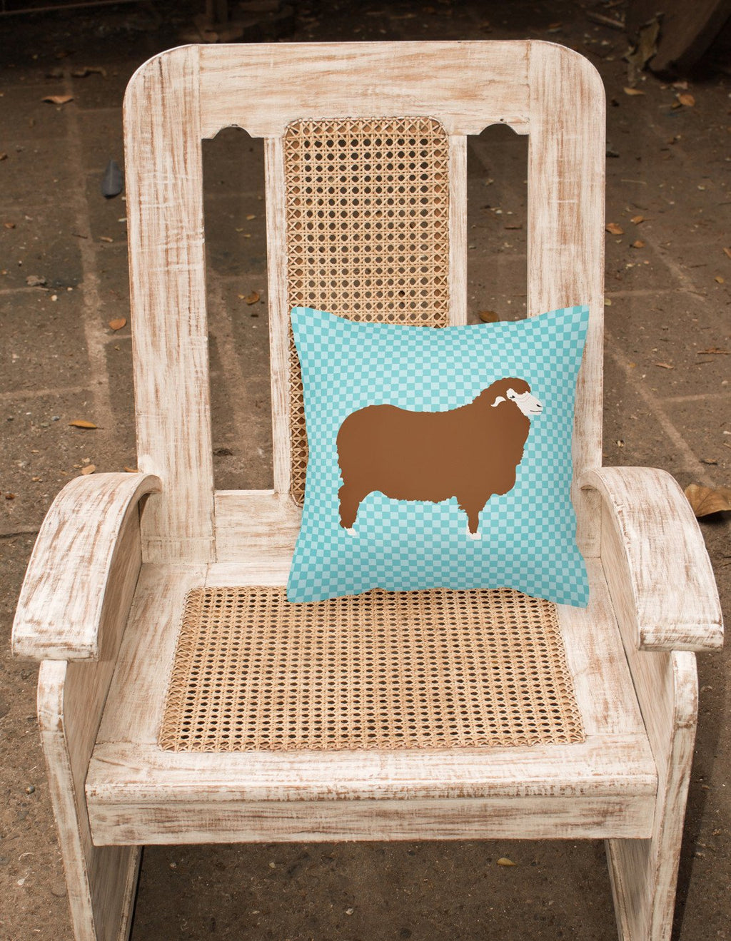 Merino Sheep Blue Check Decorative Throw Pillow 18x18 Indoor Outdoor Accent Cushion, Fabric Cover with Insert for Sofa, Bed, Porch & Living Room