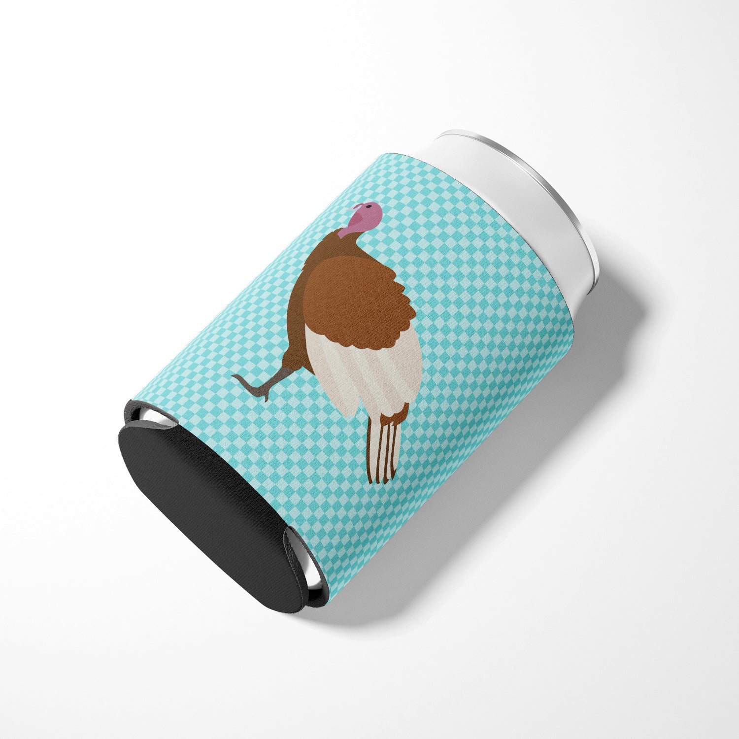 Bourbon Red Turkey Hen Blue Check Can or Bottle Hugger Cooler Sleeve for Standard 12 oz Cans, Insulated Foam Beer & Soda Can Hugger Reusable