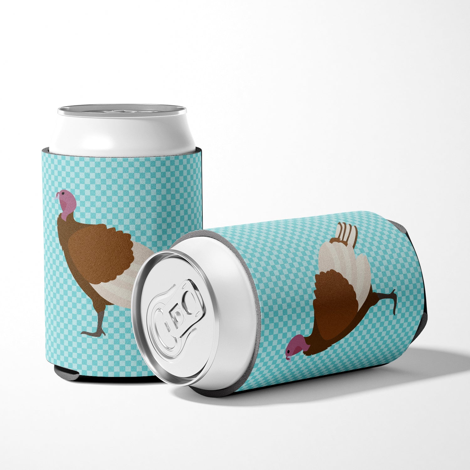 Bourbon Red Turkey Hen Blue Check Can or Bottle Hugger Cooler Sleeve for Standard 12 oz Cans, Insulated Foam Beer & Soda Can Hugger Reusable