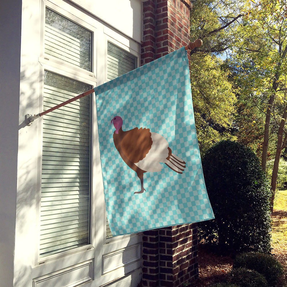 Bourbon Red Turkey Hen Blue Check House Flag 28x40 Porch Sleeve Pole Decorative Outside Yard Banner Artwork Wall Hanging, Polyester
