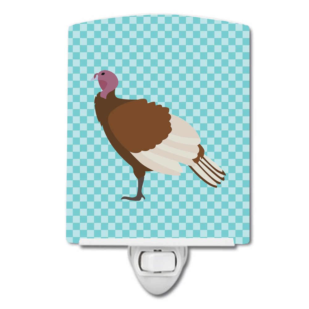 Bourbon Red Turkey Hen Blue Check Ceramic Night Light Compact, UL-Certified, Ideal for Bedroom, Bathroom, Nursery, Hallway, Kitchen, 6x4x3, Multicolor