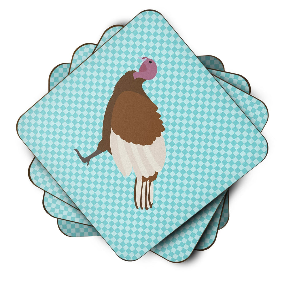Bourbon Red Turkey Hen Blue Check Foam Coasters Set of 4 Cup Coasters for Indoor Outdoor, Tabletop Protection, Anti Slip, Mouse pad Material