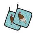 Bourbon Red Turkey Hen Blue Check Pot Holder Set of 2 Heat Resistant Quilted Hot Pads 7.5 x 7.5 Inch, Insulated Kitchen Trivets for Cooking & Baking