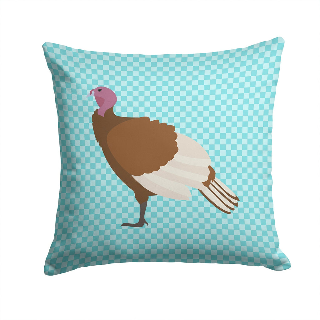 Bourbon Red Turkey Hen Blue Check Decorative Throw Pillow 14x14 Indoor Outdoor Accent Cushion, Fabric Cover with Insert for Sofa, Bed, Porch & Living Room