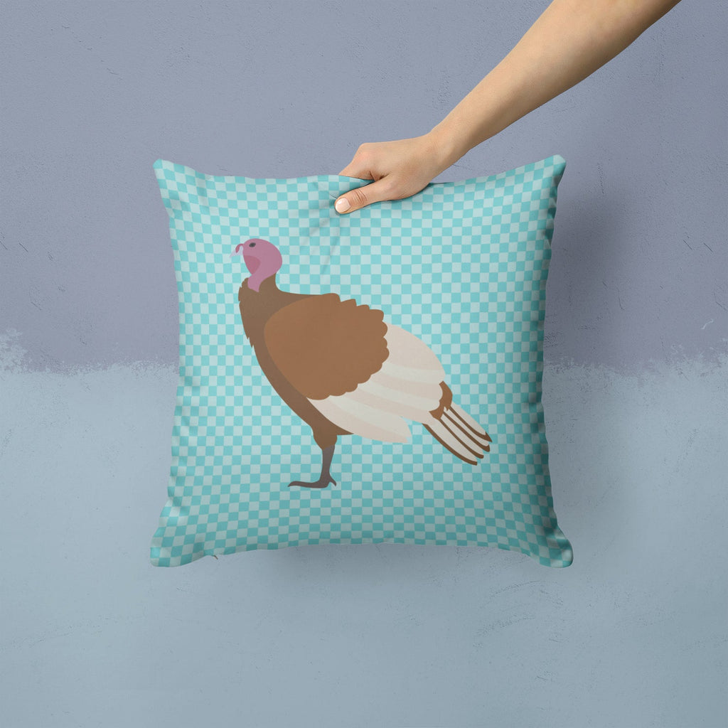 Bourbon Red Turkey Hen Blue Check Decorative Throw Pillow 14x14 Indoor Outdoor Accent Cushion, Fabric Cover with Insert for Sofa, Bed, Porch & Living Room