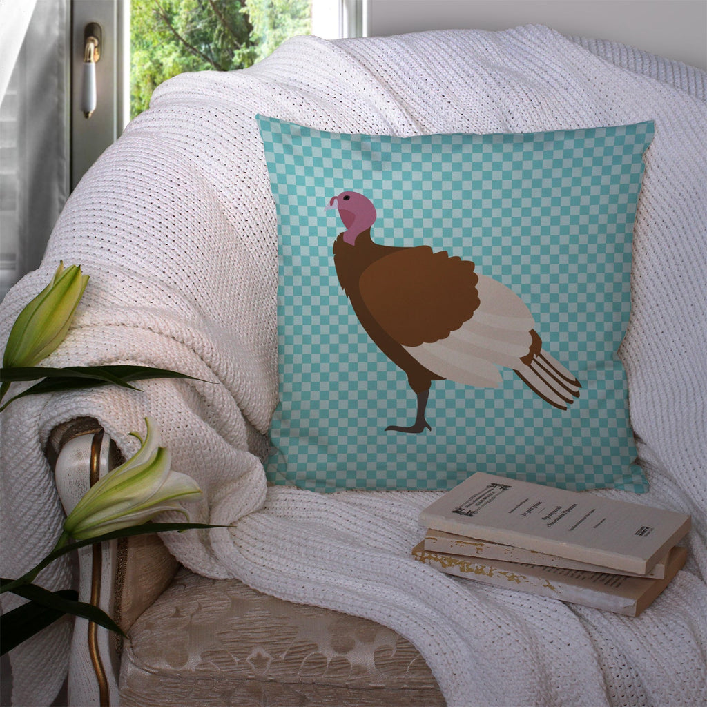 Bourbon Red Turkey Hen Blue Check Decorative Throw Pillow 14x14 Indoor Outdoor Accent Cushion, Fabric Cover with Insert for Sofa, Bed, Porch & Living Room