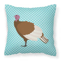 Bourbon Red Turkey Hen Blue Check Decorative Throw Pillow 18x18 Indoor Outdoor Accent Cushion, Fabric Cover with Insert for Sofa, Bed, Porch & Living Room