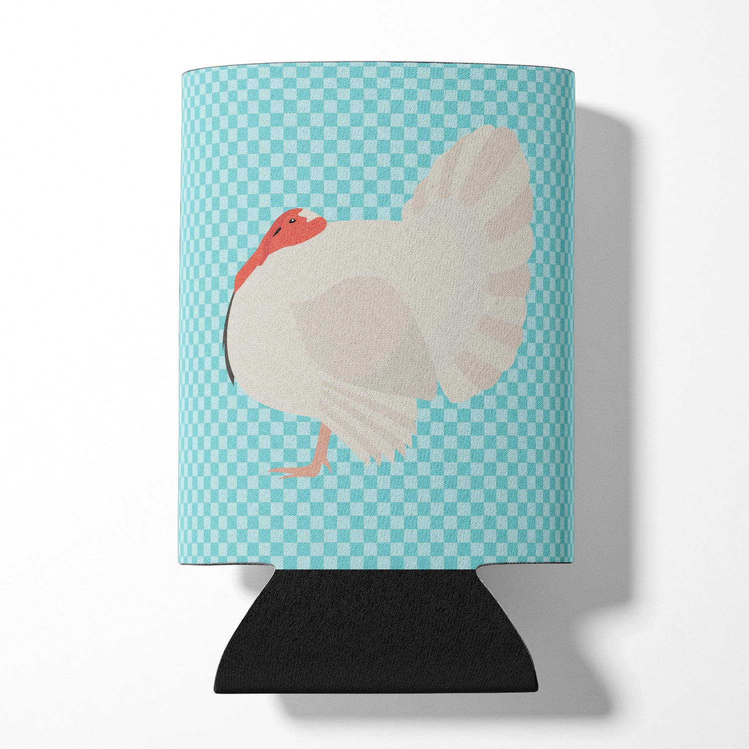 White Holland Turkey Blue Check Can or Bottle Hugger Cooler Sleeve for Standard 12 oz Cans, Insulated Foam Beer & Soda Can Hugger Reusable