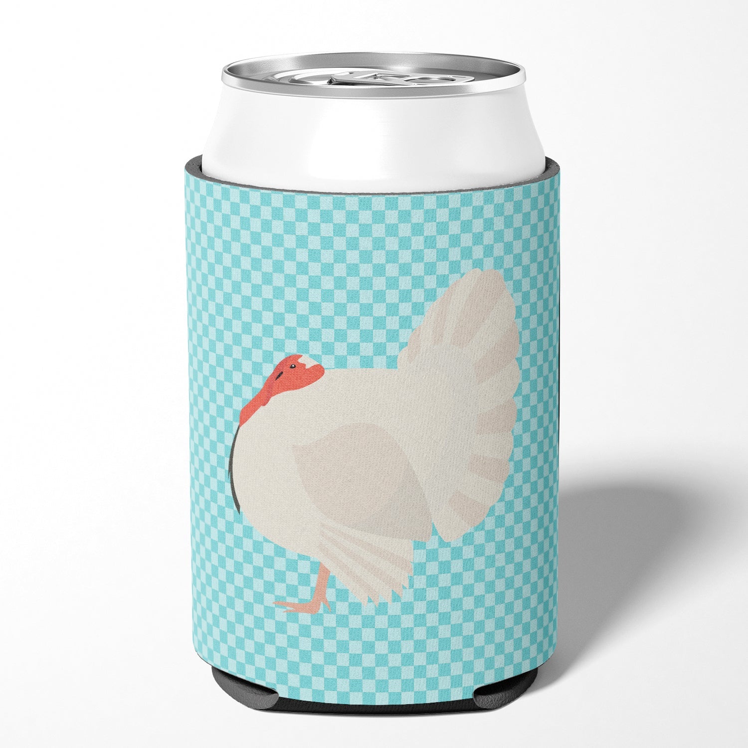 White Holland Turkey Blue Check Can or Bottle Hugger Cooler Sleeve for Standard 12 oz Cans, Insulated Foam Beer & Soda Can Hugger Reusable