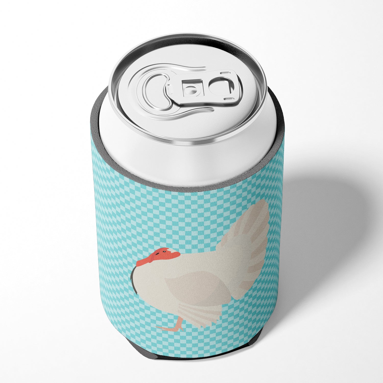 White Holland Turkey Blue Check Can or Bottle Hugger Cooler Sleeve for Standard 12 oz Cans, Insulated Foam Beer & Soda Can Hugger Reusable