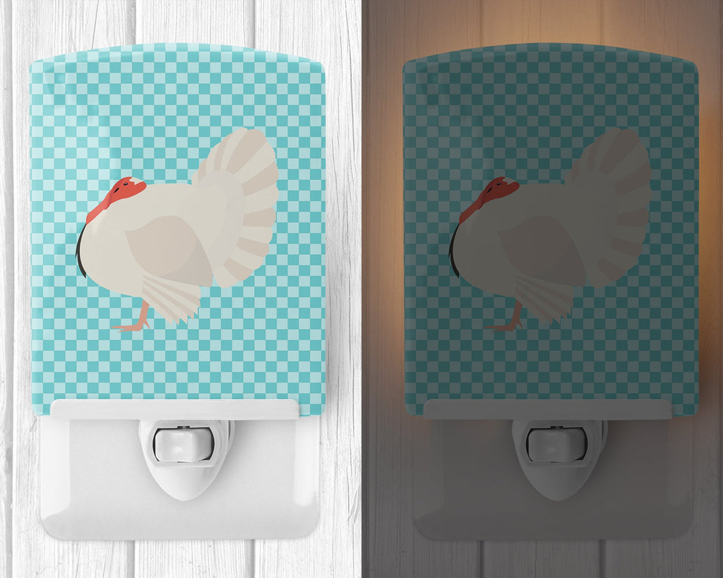 White Holland Turkey Blue Check Ceramic Night Light Compact, UL-Certified, Ideal for Bedroom, Bathroom, Nursery, Hallway, Kitchen, 6x4x3, Multicolor