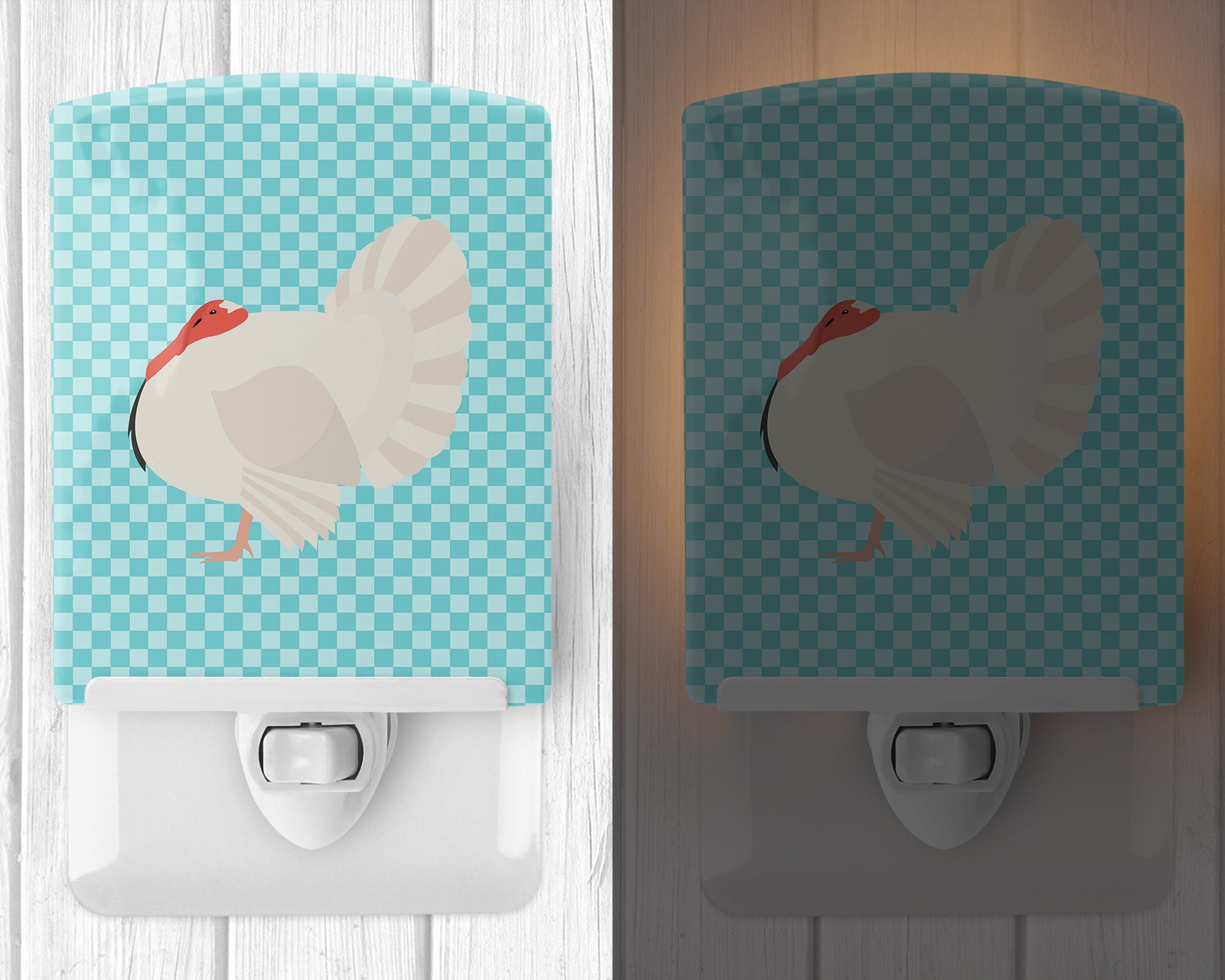 White Holland Turkey Blue Check Ceramic Night Light Compact, UL-Certified, Ideal for Bedroom, Bathroom, Nursery, Hallway, Kitchen, 6x4x3, Multicolor