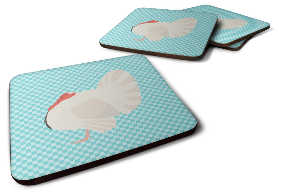 White Holland Turkey Blue Check Foam Coasters Set of 4 Cup Coasters for Indoor Outdoor, Tabletop Protection, Anti Slip, Mouse pad Material