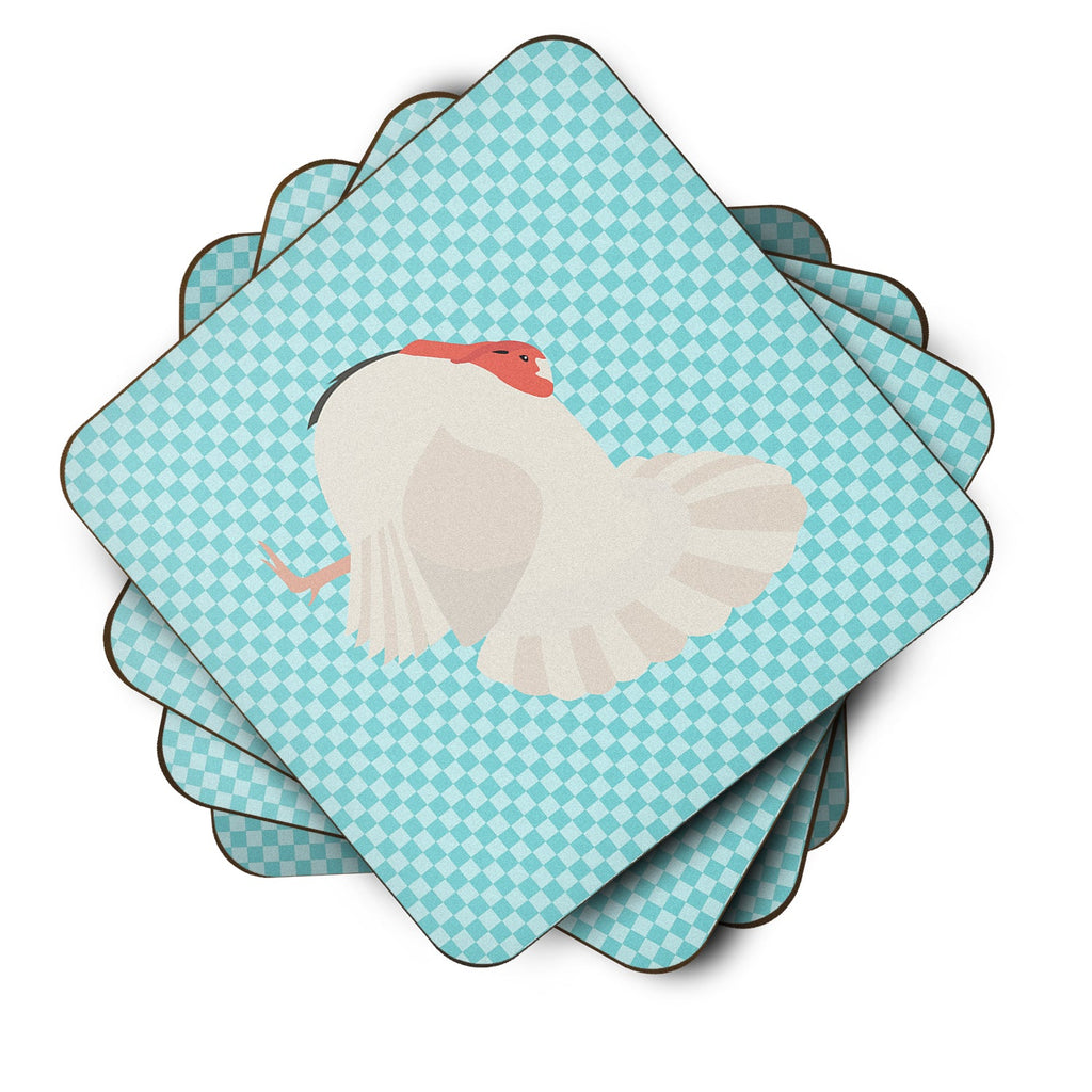 White Holland Turkey Blue Check Foam Coasters Set of 4 Cup Coasters for Indoor Outdoor, Tabletop Protection, Anti Slip, Mouse pad Material