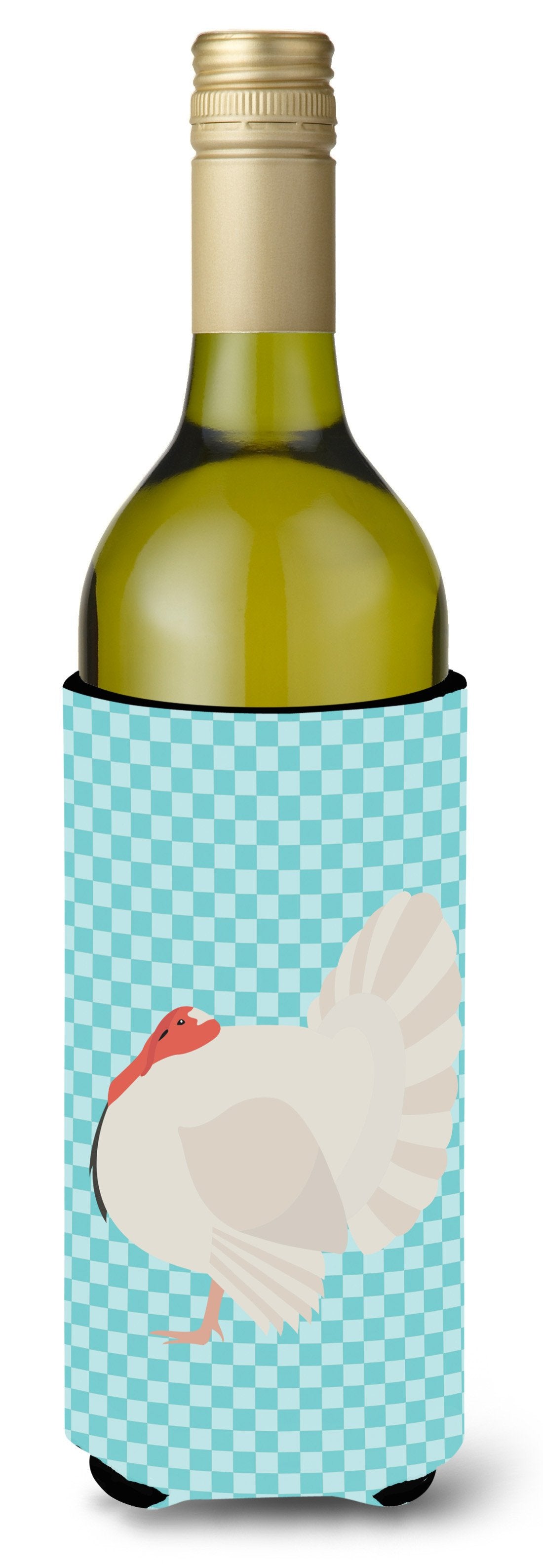 White Holland Turkey Blue Check Wine Bottle Hugger Gift Sleeve for Standard 750 ml Bottles, Insulated Reusable Also Fits Mini Shot & Pint Bottles
