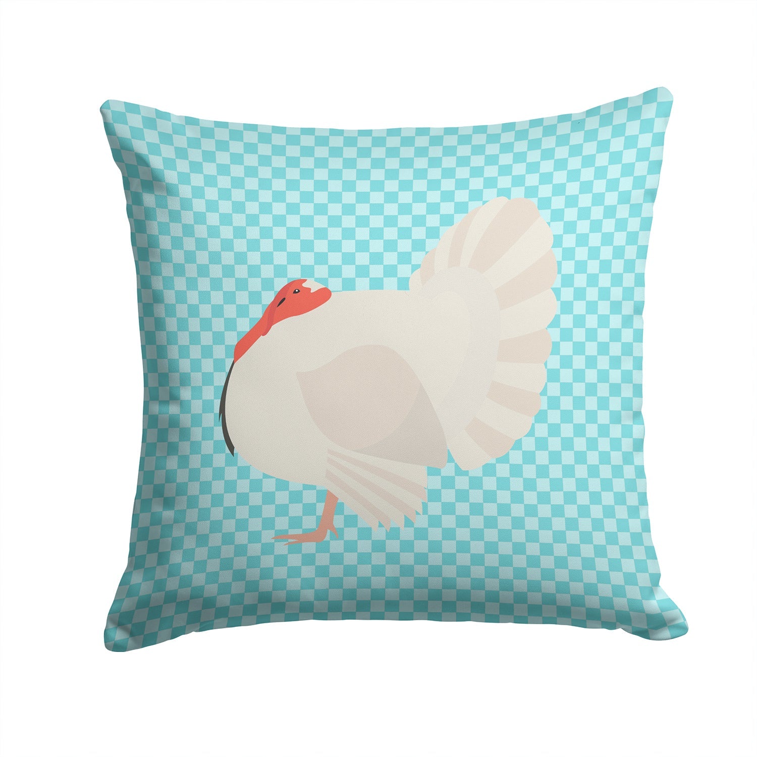 White Holland Turkey Blue Check Decorative Throw Pillow 14x14 Indoor Outdoor Accent Cushion, Fabric Cover with Insert for Sofa, Bed, Porch & Living Room