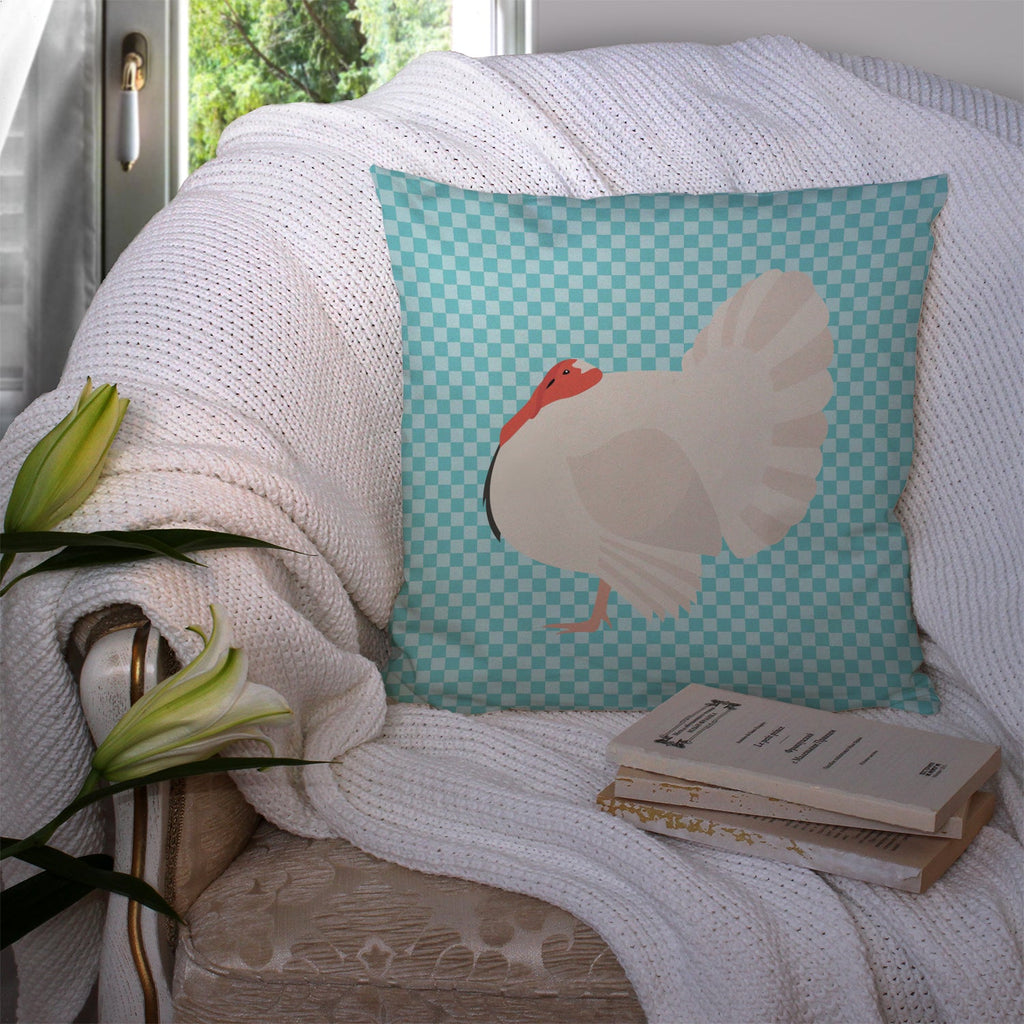 White Holland Turkey Blue Check Decorative Throw Pillow 14x14 Indoor Outdoor Accent Cushion, Fabric Cover with Insert for Sofa, Bed, Porch & Living Room