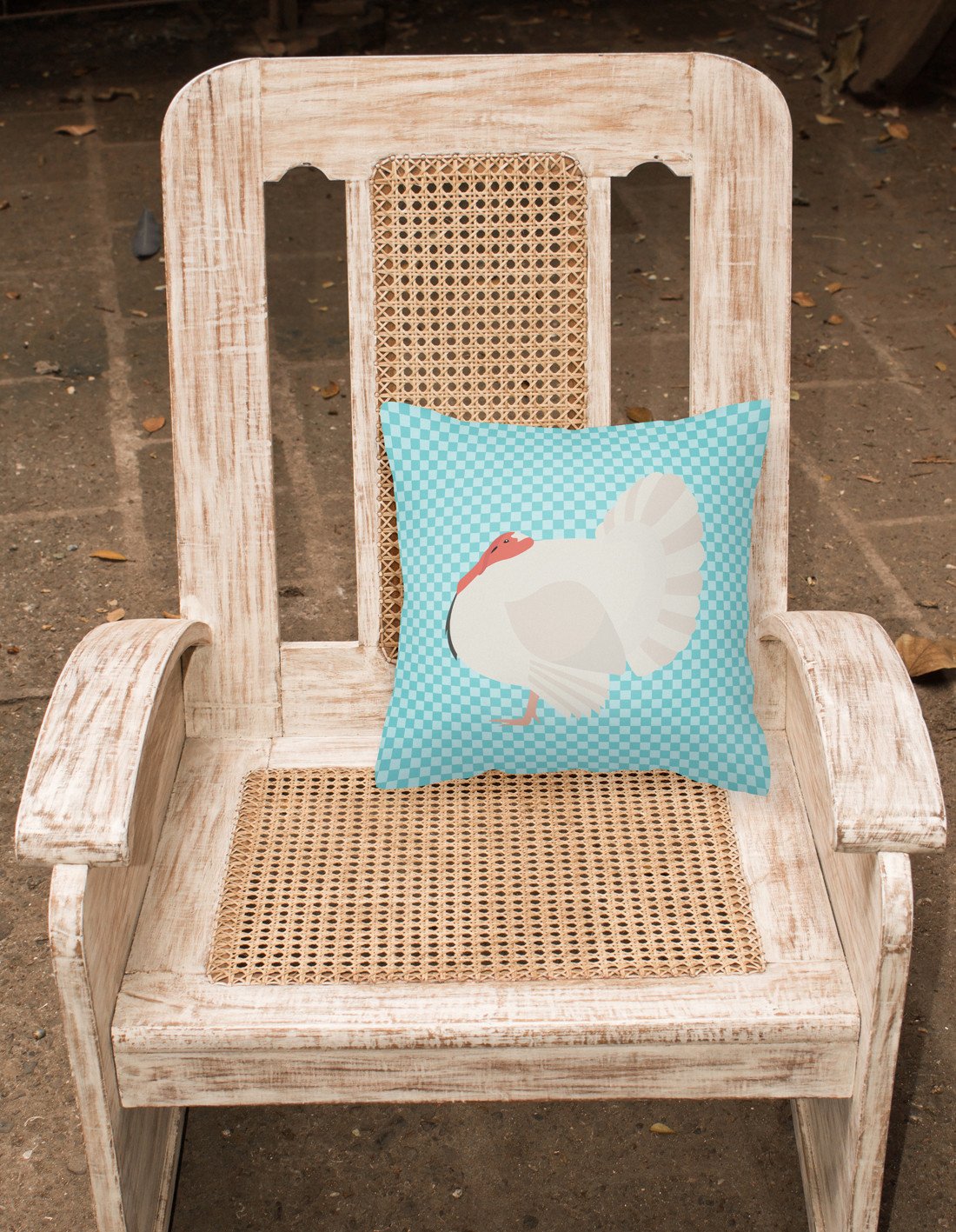 White Holland Turkey Blue Check Decorative Throw Pillow 18x18 Indoor Outdoor Accent Cushion, Fabric Cover with Insert for Sofa, Bed, Porch & Living Room