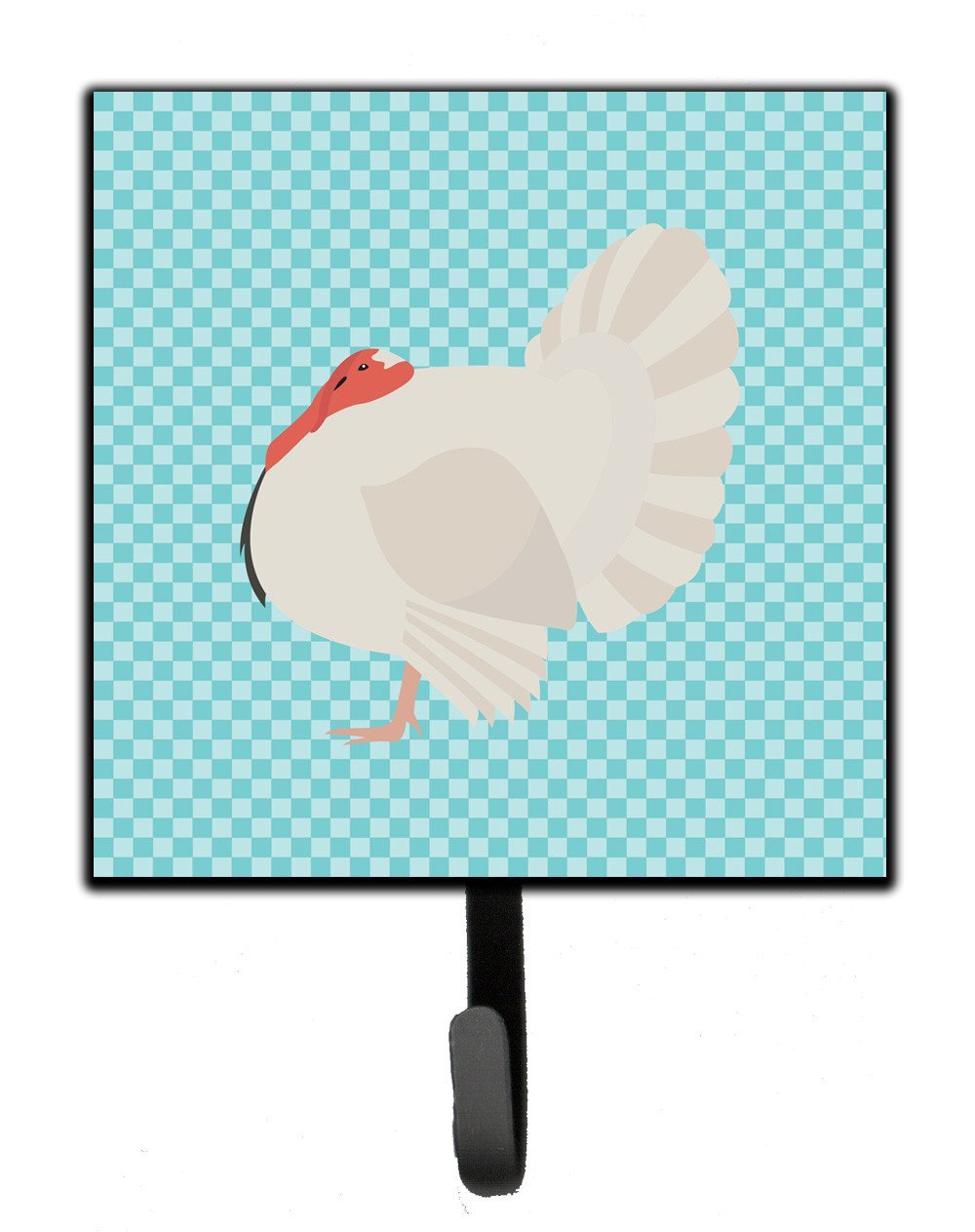 White Holland Turkey Blue Check Leash or Key Holder Wall Hooks, Key Hooks Holder, Coat Rack Wall Mount, Coat Hooks, Hooks for Hanging Keys, Towels, Aprons, Leashes