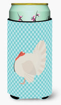 White Holland Turkey Blue Check Tall Boy Hugger Can Cooler Sleeve Machine Washable Drink Collapsible Insulator Beverage Insulated Holder