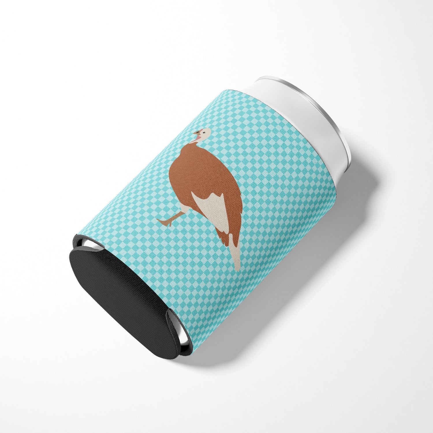 Jersey Buff Turkey Hen Blue Check Can or Bottle Hugger Cooler Sleeve for Standard 12 oz Cans, Insulated Foam Beer & Soda Can Hugger Reusable
