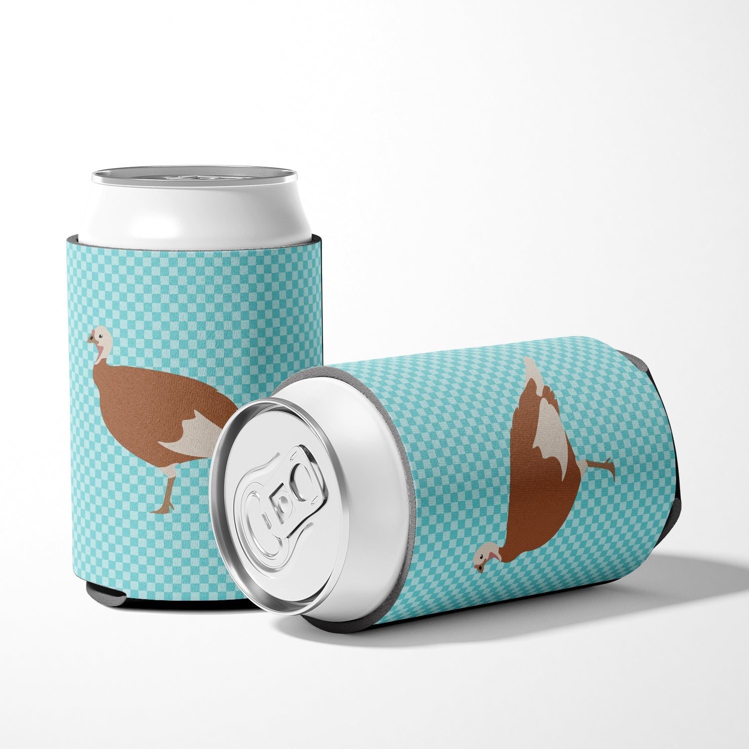 Jersey Buff Turkey Hen Blue Check Can or Bottle Hugger Cooler Sleeve for Standard 12 oz Cans, Insulated Foam Beer & Soda Can Hugger Reusable
