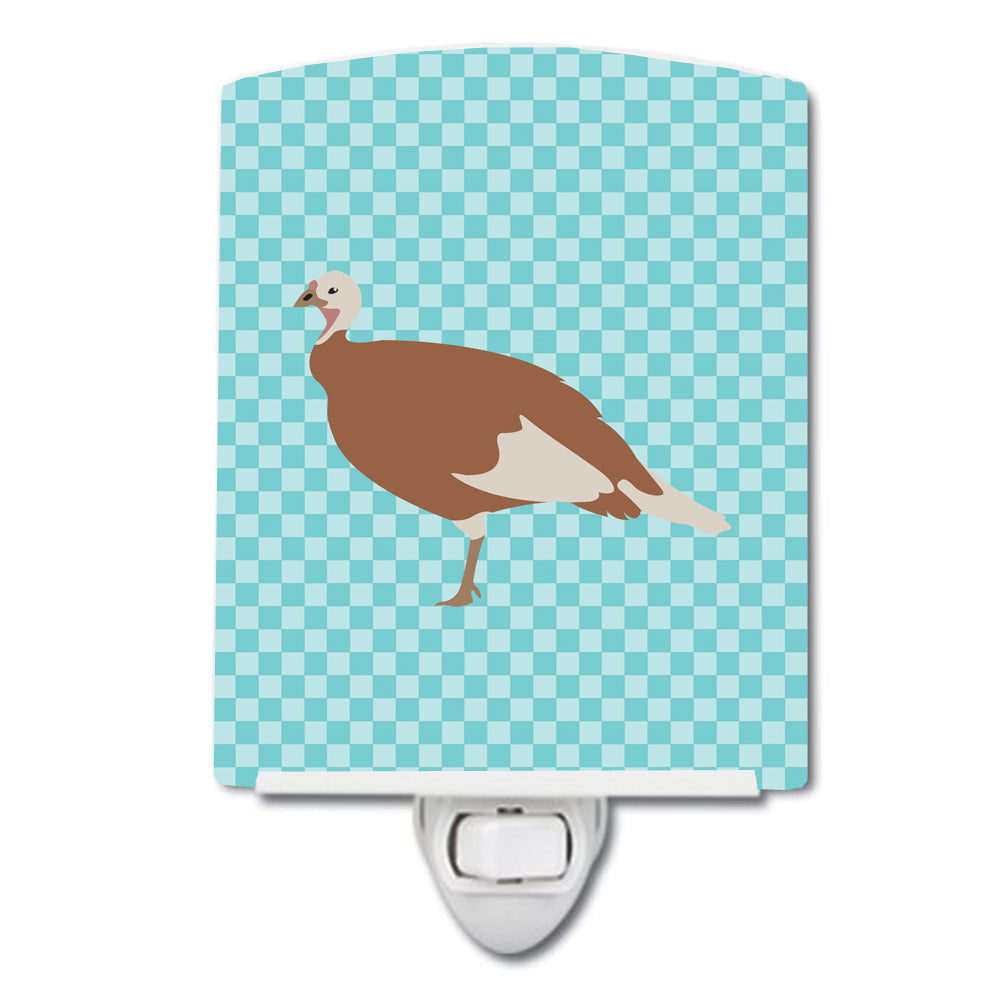 Jersey Buff Turkey Hen Blue Check Ceramic Night Light Compact, UL-Certified, Ideal for Bedroom, Bathroom, Nursery, Hallway, Kitchen, 6x4x3, Multicolor