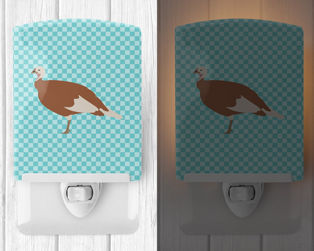 Jersey Buff Turkey Hen Blue Check Ceramic Night Light Compact, UL-Certified, Ideal for Bedroom, Bathroom, Nursery, Hallway, Kitchen, 6x4x3, Multicolor